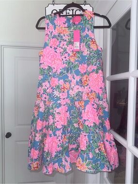 Lilly Pulitzer Bright Blue Pink Green Floral Swing Dress